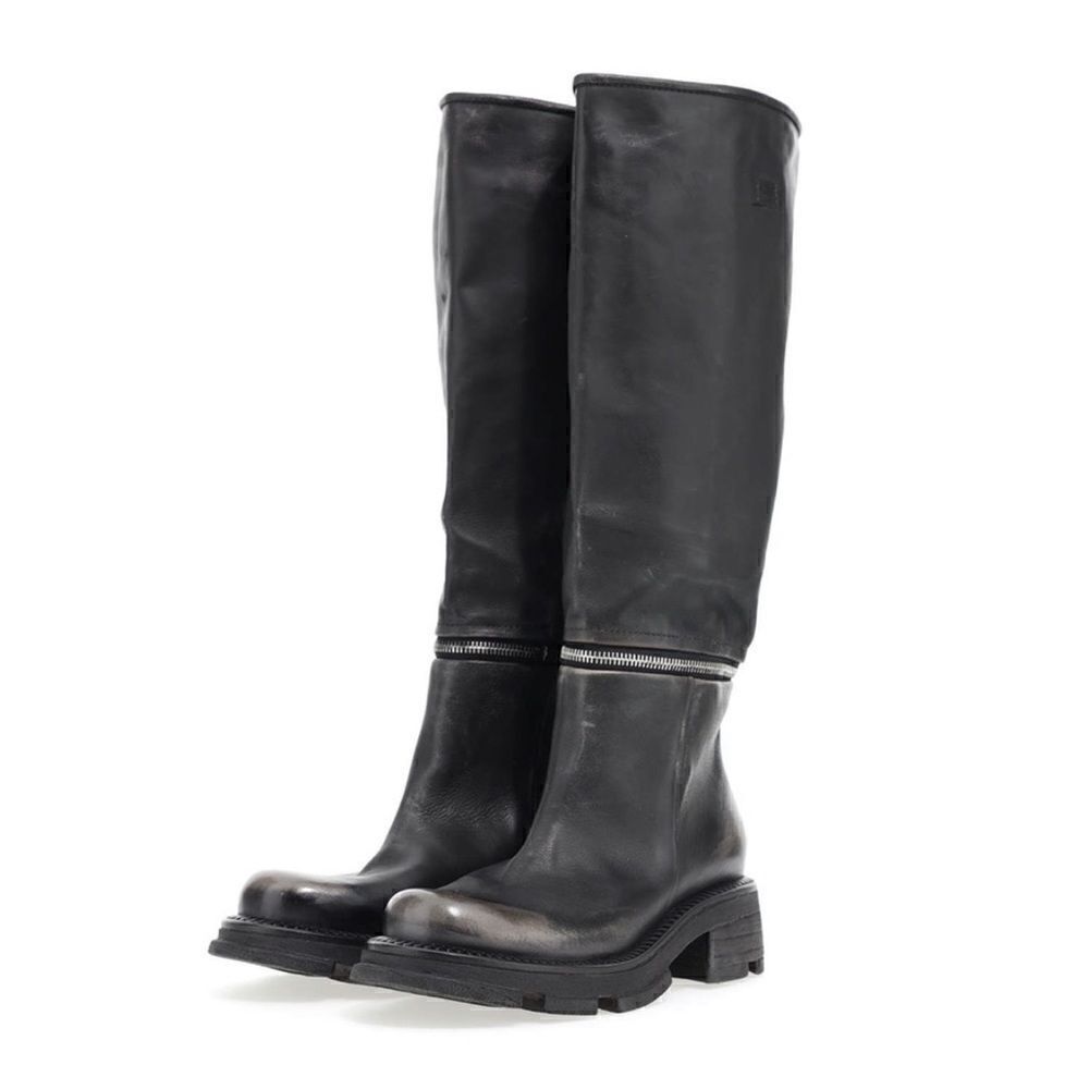New A.S.98 Larrie Lug Sole Knee High Zip Black Boots Size 40EU/9-9.5US